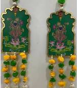 traditional shrinath ji lotus decorative hanging with green beads and tassels pack of 2