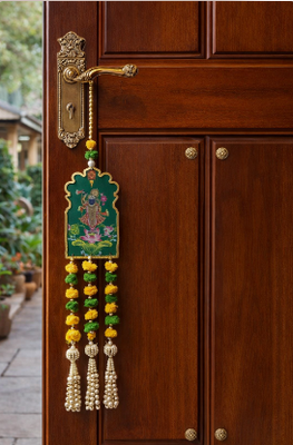 traditional shrinath ji lotus decorative hanging with green beads and tassels pack of 2 4