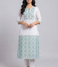 White and turquoise embroidered kurta set