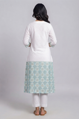 White and turquoise embroidered kurta set 2