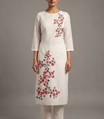 Cream red floral embroidered kurta set