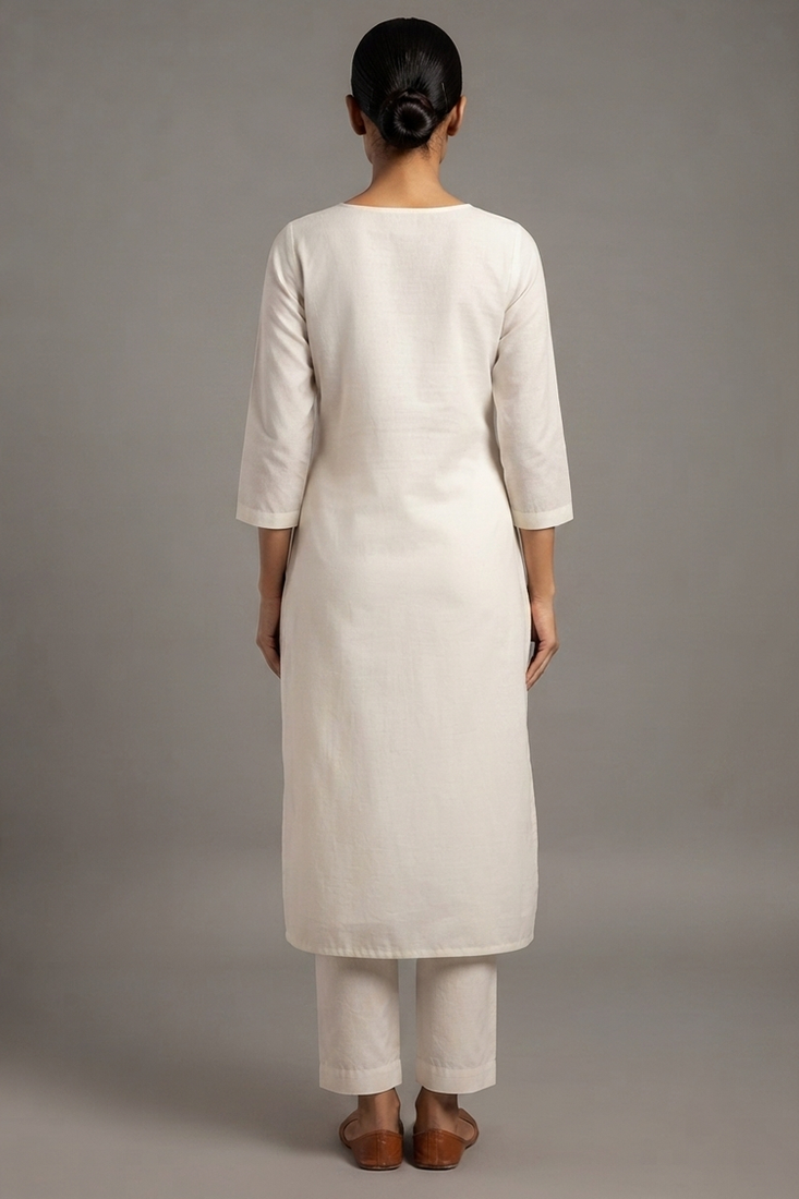 Cream red floral embroidered kurta set