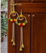 artificial flower hanging decor with golden bells for festive home decoration pack of 2