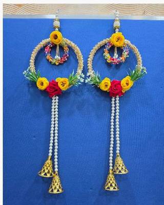 artificial flower hanging decor with golden bells for festive home decoration pack of 2 5
