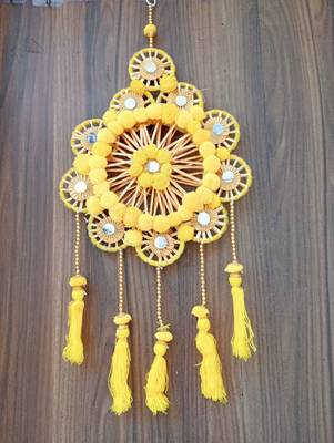 traditional yellow pom-pom decorative hanging with golden beads for door wall festive home decoration 4