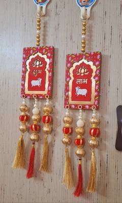 traditional shubh labh cow lotus decorative hanging for diwali pooja home decoration pack of 2 1