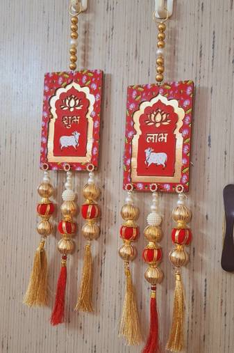 traditional shubh labh cow lotus decorative hanging for diwali pooja home decoration pack of 2