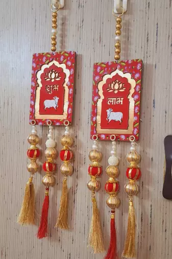 traditional shubh labh cow lotus decorative hanging for diwali pooja home decoration pack of 2