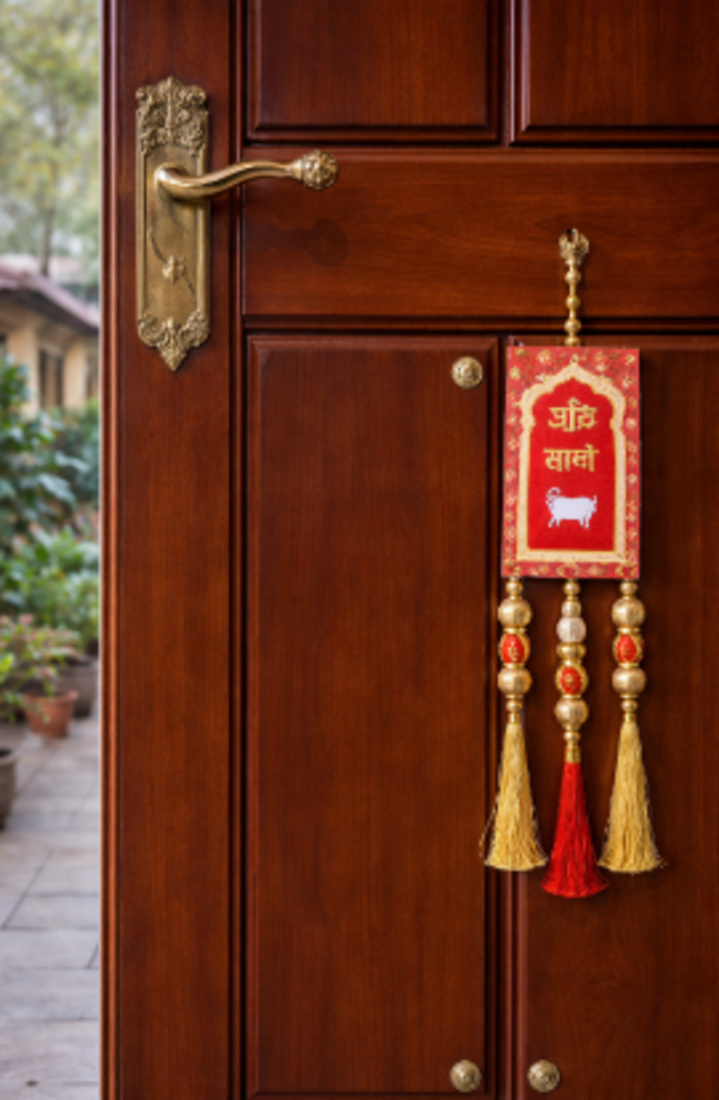 traditional shubh labh cow lotus decorative hanging for diwali pooja home decoration pack of 2