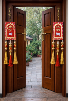 traditional shubh labh cow lotus decorative hanging for diwali pooja home decoration pack of 2 3