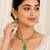 Gold plated green emerald style kundan necklace set with teardrop pendant & matching earrings  jewellery set