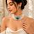 Green emerald style pearl choker necklace set with matching stud earrings, white  jewellery set
