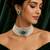 Green emerald style pearl choker necklace set with matching stud earrings, white  jewellery set