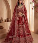 Red Embroidered Gadhwal Silk Blend Semi Stitched Blouse Suit