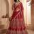 Red Embroidered Gadhwal Silk Blend Semi Stitched Blouse Suit