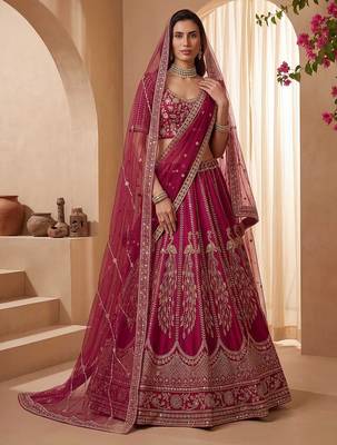 Pink Embroidered Gadhwal Silk Blend Semi Stitched Blouse Suit 1