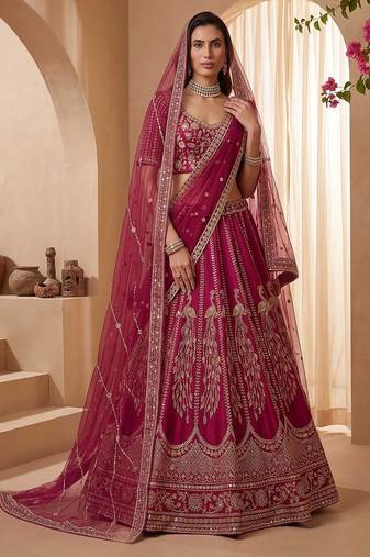 Pink Embroidered Gadhwal Silk Blend Semi Stitched Blouse Suit