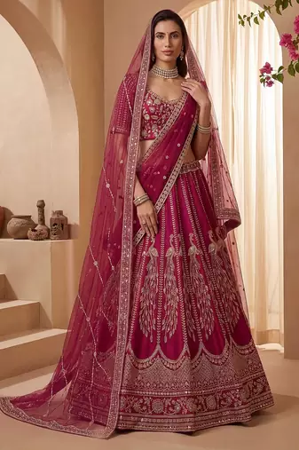 Pink Embroidered Gadhwal Silk Blend Semi Stitched Blouse Suit
