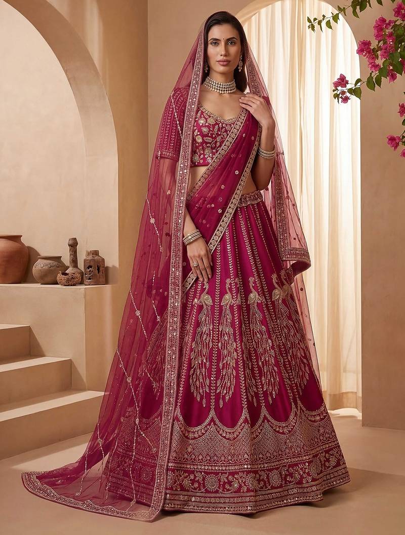 Pink Embroidered Gadhwal Silk Blend Semi Stitched Blouse Suit