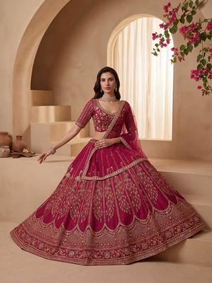 Pink Embroidered Gadhwal Silk Blend Semi Stitched Blouse Suit 2