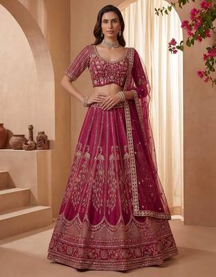 Pink Embroidered Gadhwal Silk Blend Semi Stitched Blouse Suit 3