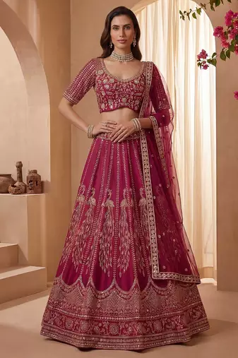 Pink Embroidered Gadhwal Silk Blend Semi Stitched Blouse Suit