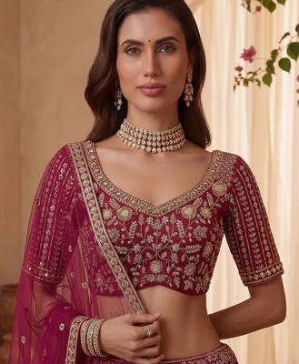 Pink Embroidered Gadhwal Silk Blend Semi Stitched Blouse Suit 4