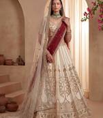 Off White Embroidered Gadhwal Silk Blend Semi Stitched Blouse Suit