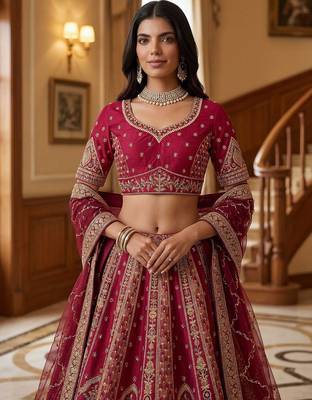 Pink Embroidered Gadhwal Silk Blend Semi Stitched Blouse Suit 2