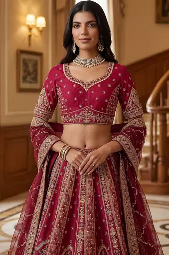 Pink Embroidered Gadhwal Silk Blend Semi Stitched Blouse Suit