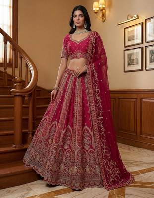 Pink Embroidered Gadhwal Silk Blend Semi Stitched Blouse Suit 3