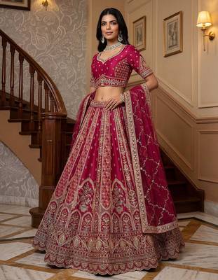 Pink Embroidered Gadhwal Silk Blend Semi Stitched Blouse Suit 4