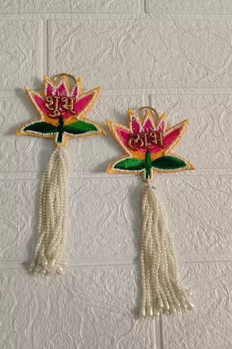 shubh labh lotus tassel hanging pooja decorative wall hanging for festival decor pack of 2