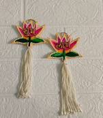 shubh labh lotus tassel hanging pooja decorative wall hanging for festival decor pack of 2