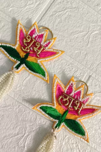 shubh labh lotus tassel hanging pooja decorative wall hanging for festival decor pack of 2