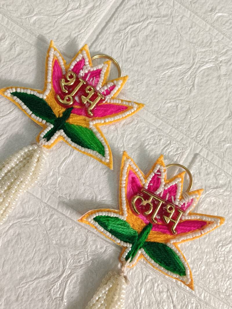 shubh labh lotus tassel hanging pooja decorative wall hanging for festival decor pack of 2