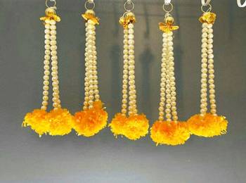 artificial bead yellow genda tassel hanging decorative home festival decoration pack of 6 1