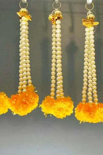 artificial bead yellow genda tassel hanging decorative home festival decoration pack of 6