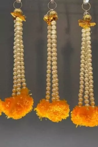 artificial bead yellow genda tassel hanging decorative home festival decoration pack of 6