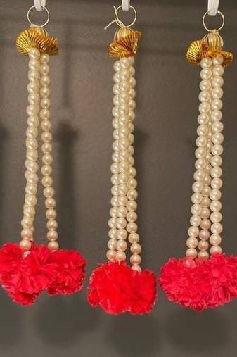 red genda bead decorative hanging tassels for home festive decoration pack of 6