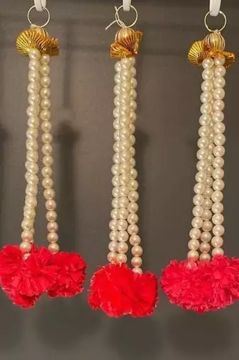 red genda bead decorative hanging tassels for home festive decoration pack of 6