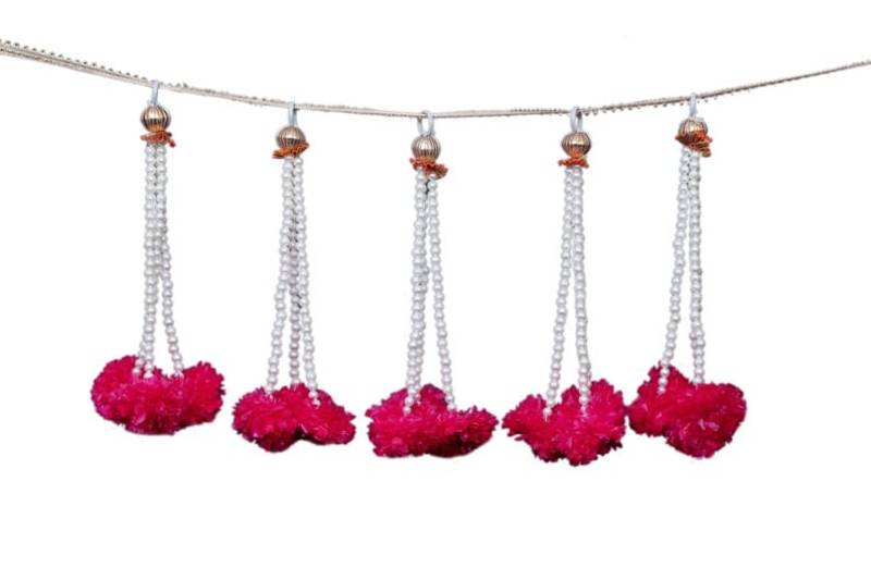 red genda bead decorative hanging tassels for home festive decoration pack of 6