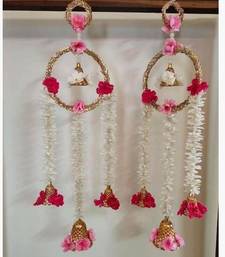 floral paper gajra hanging with golden ring and floral bells for home door decoration pack of 2