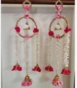 floral paper gajra hanging with golden ring and floral bells for home door decoration pack of 2