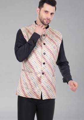  men's lahriya print ethnic nehru jacket - maroon 1
