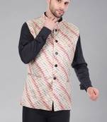  men's lahriya print ethnic nehru jacket - maroon