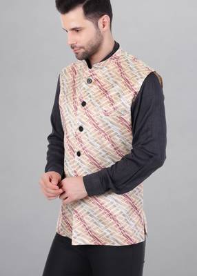  men's lahriya print ethnic nehru jacket - maroon 2