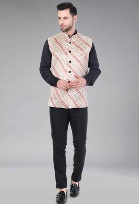  men's lahriya print ethnic nehru jacket - maroon 4
