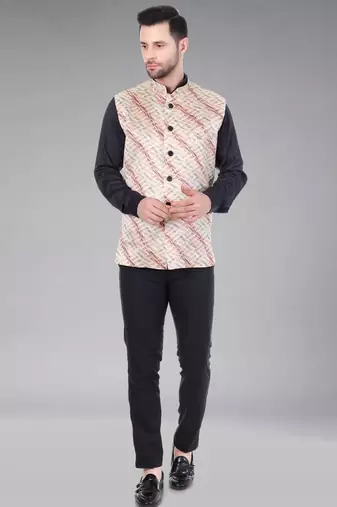  men's lahriya print ethnic nehru jacket - maroon