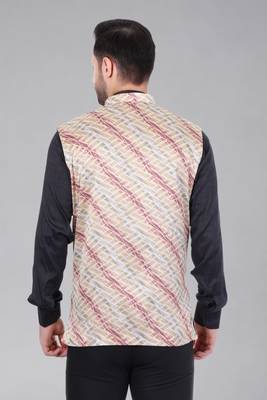  men's lahriya print ethnic nehru jacket - maroon 5
